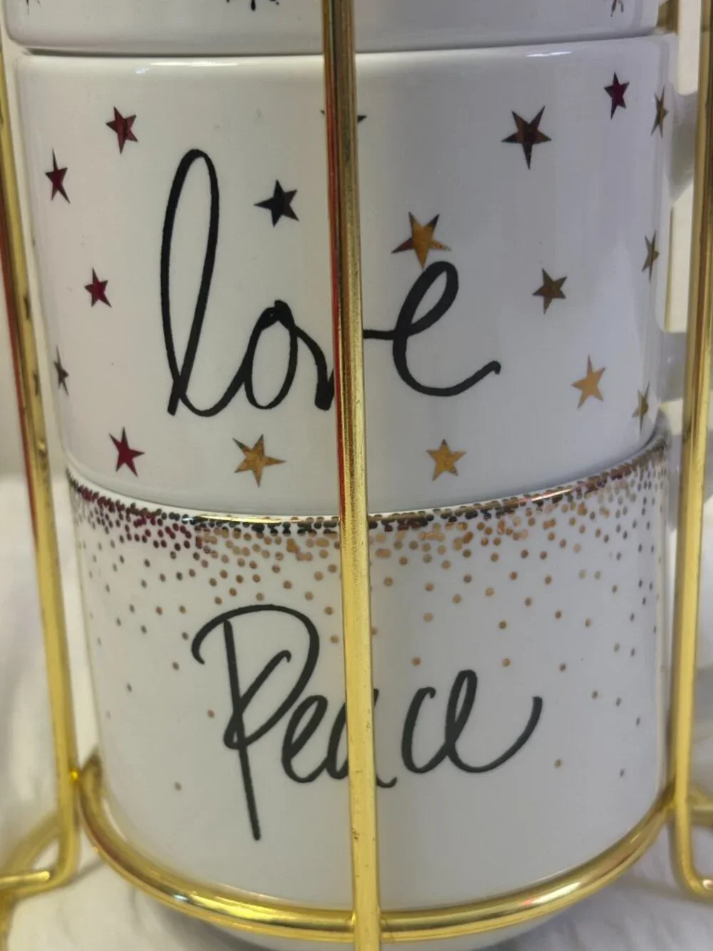 Pier 1 Imports Holiday Sentiment Stackable Mug Set with Gold Rack